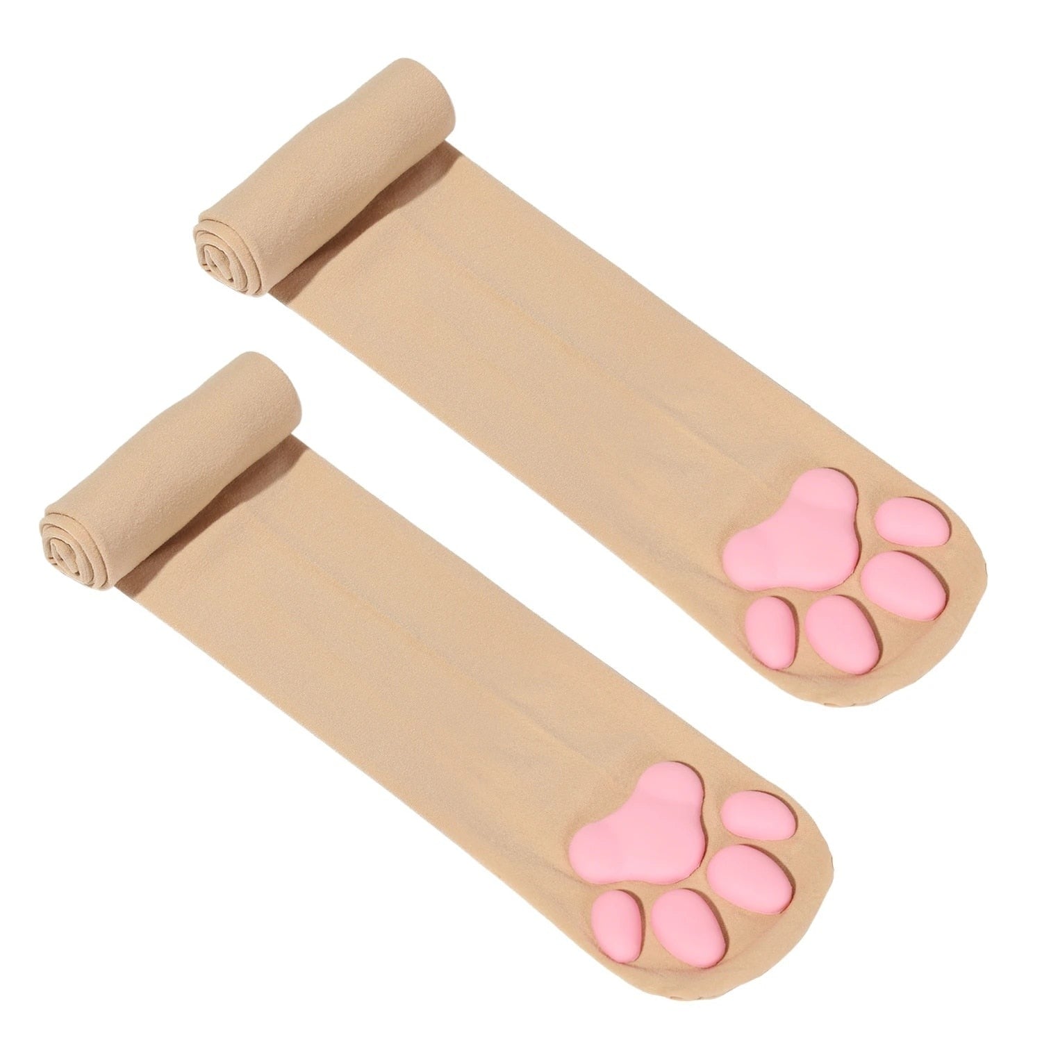 1 Pair Free Size Women's 3D Cat Claw Long Thigh High Compression Stockings (Beige) - Free Shipping