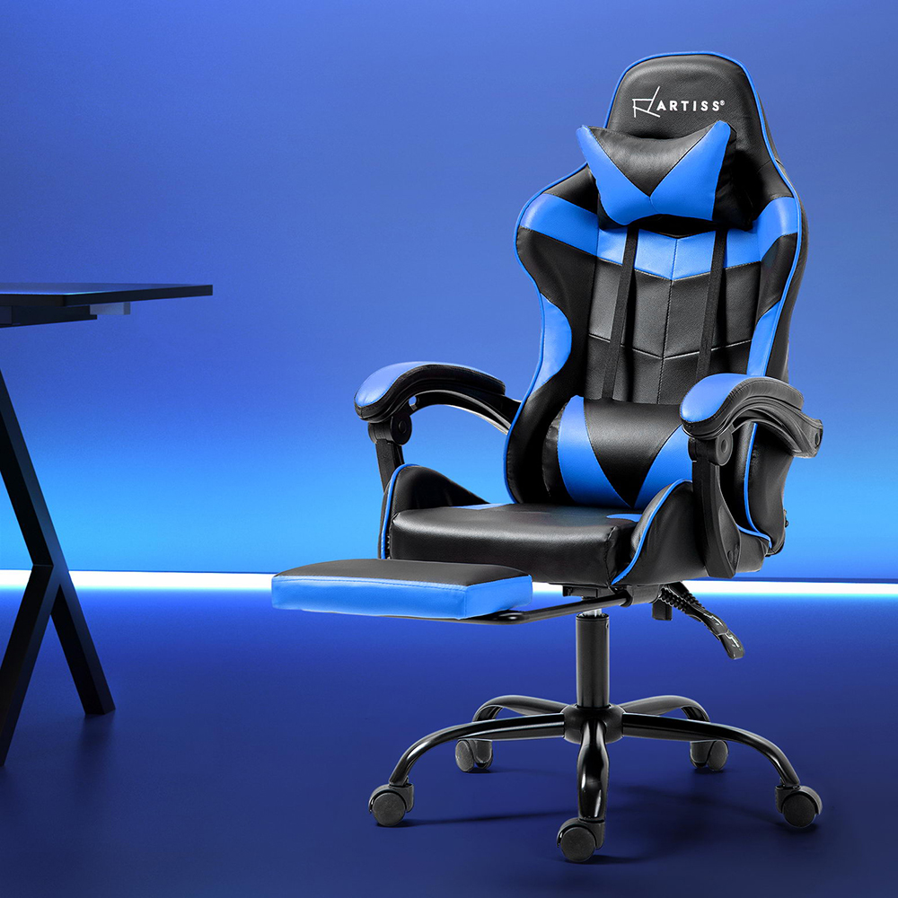 Artiss Blue Gaming Office Chair with Recliner and Footrest