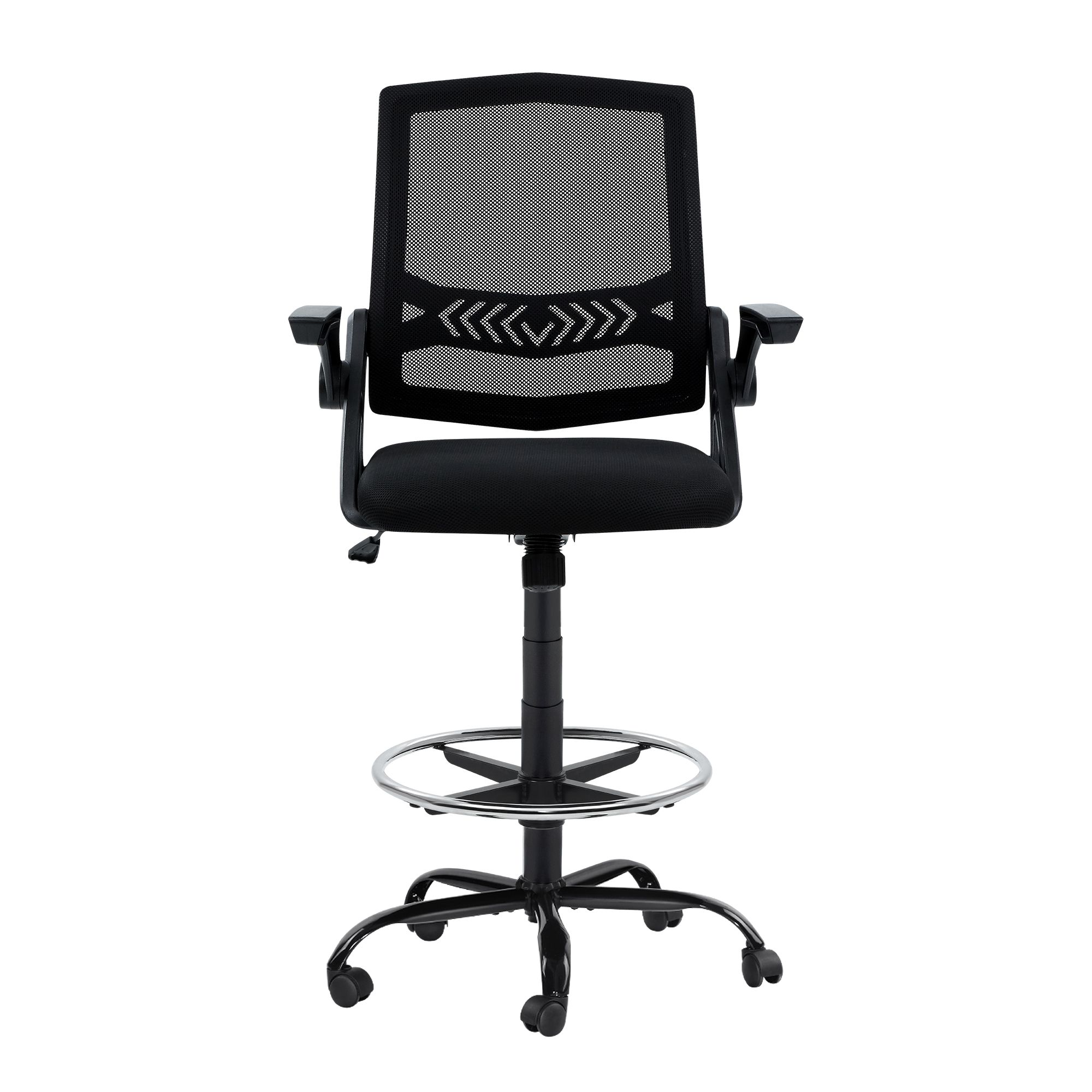 Artiss Mesh Drafting Stool Office Chair - Black - Image 3