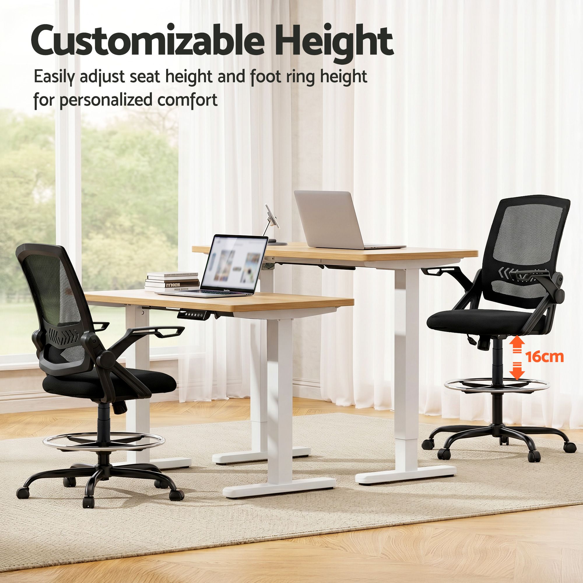 Artiss Mesh Drafting Stool Office Chair - Black - Image 4