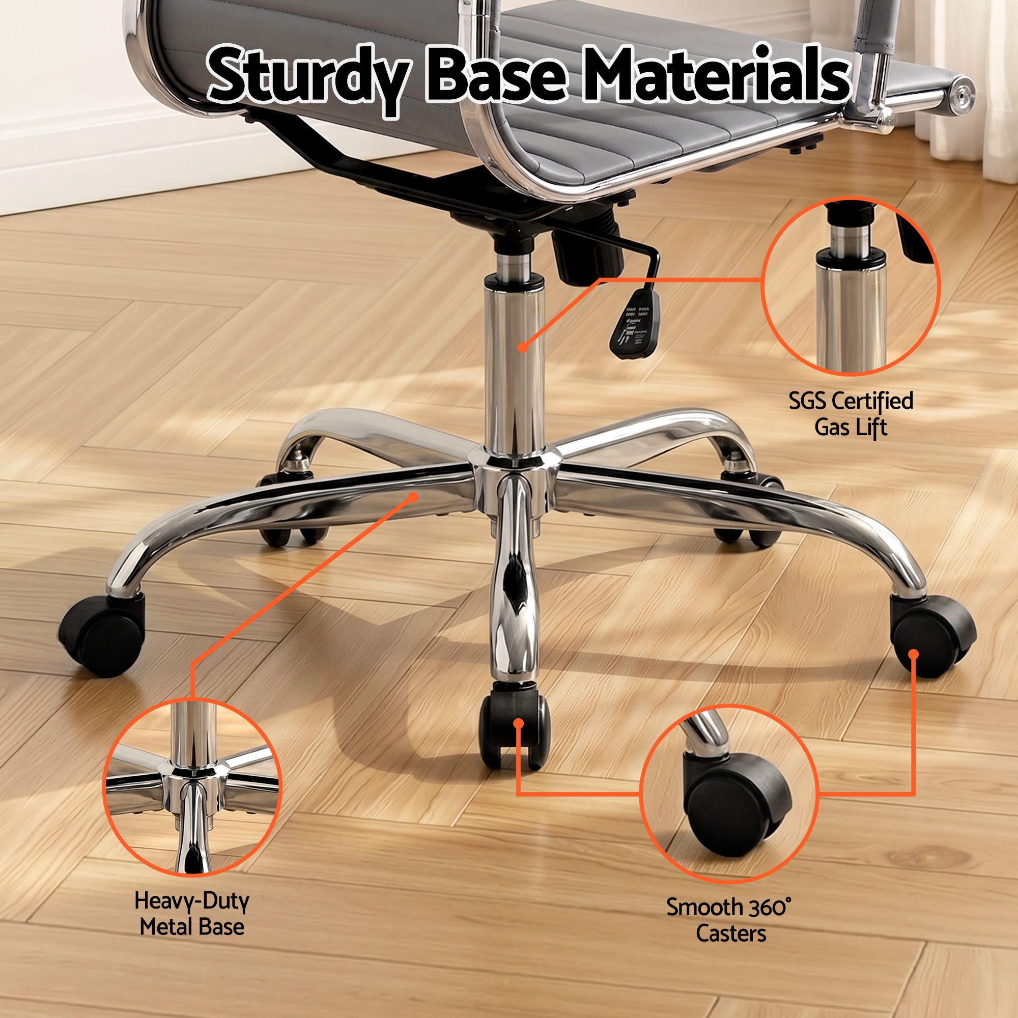 Artiss Mid Back Grey PU Leather Conference Office Chair - Image 7