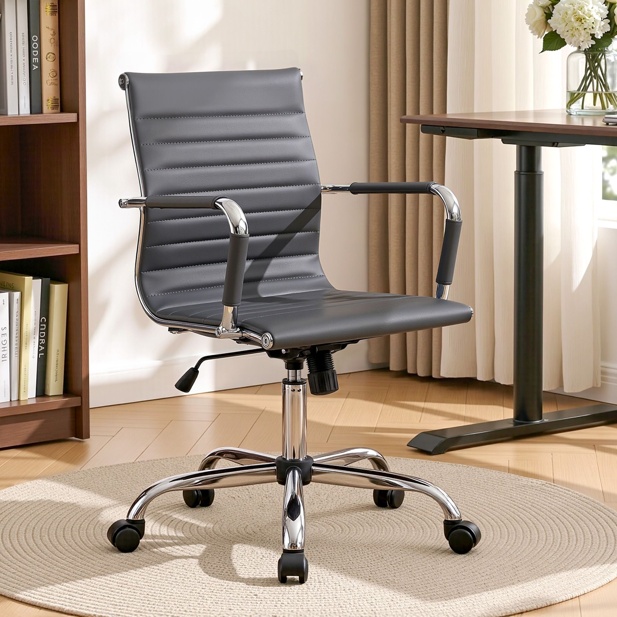 Artiss Mid Back Grey PU Leather Conference Office Chair - Image 10