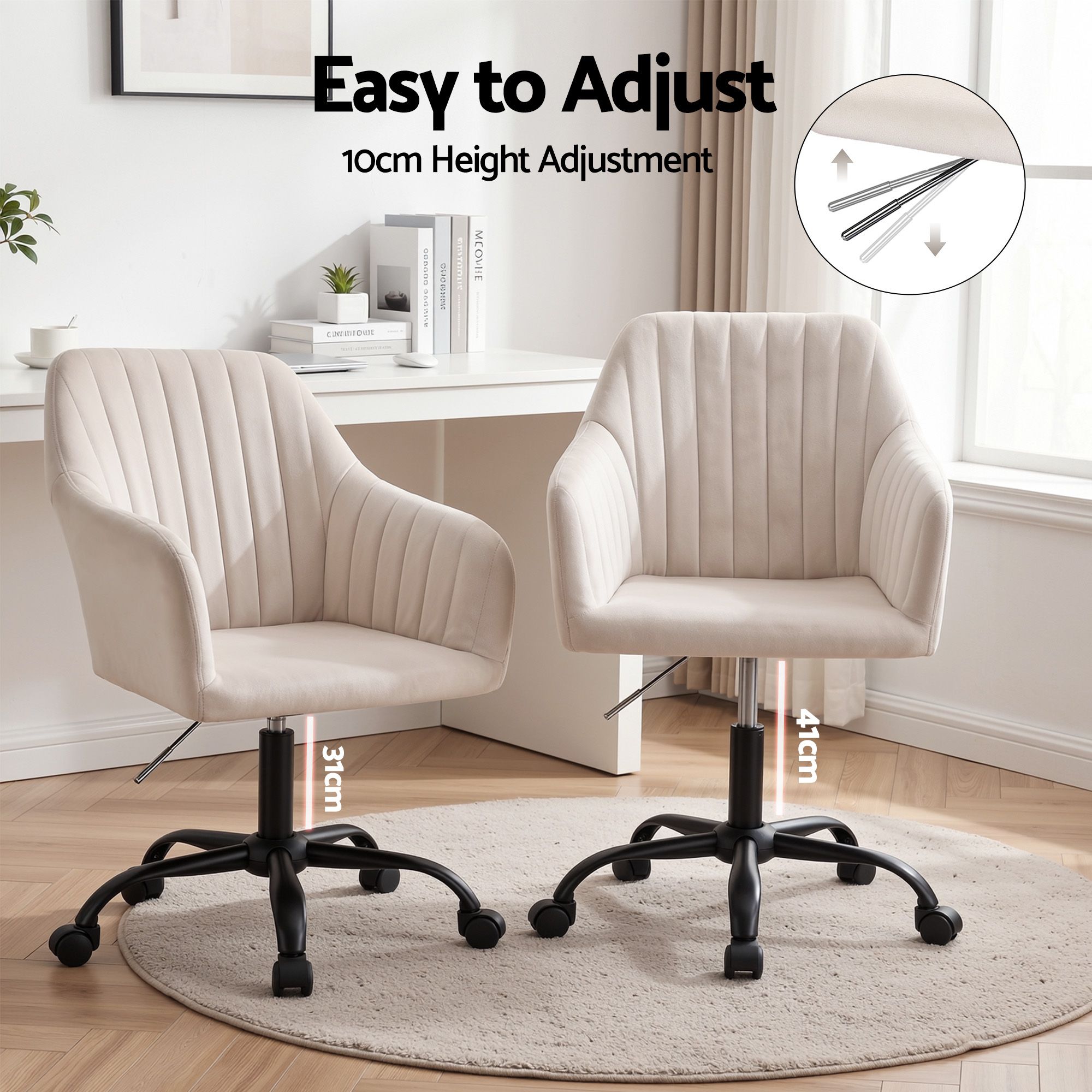Artiss Modern Velvet Office Desk Swivel Chair (Cream) - Image 4