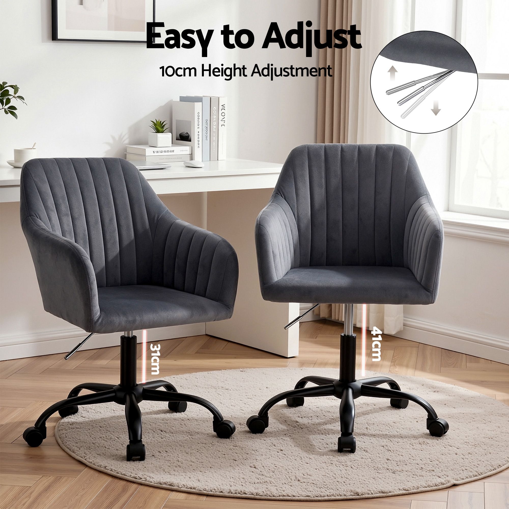 Artiss Modern Velvet Office Desk Swivel Chair (Dark Grey) - Image 4