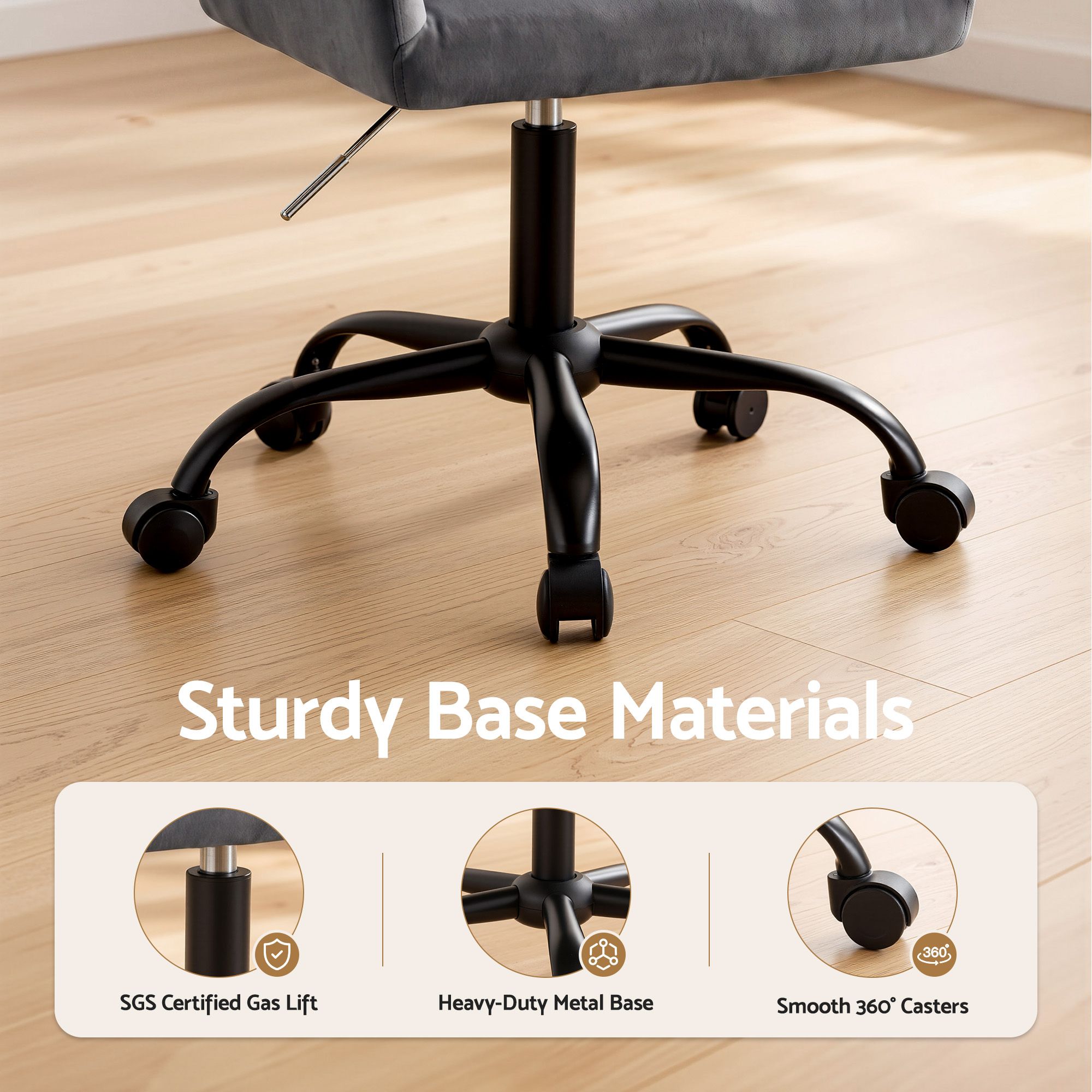 Artiss Modern Velvet Office Desk Swivel Chair (Dark Grey) - Image 6