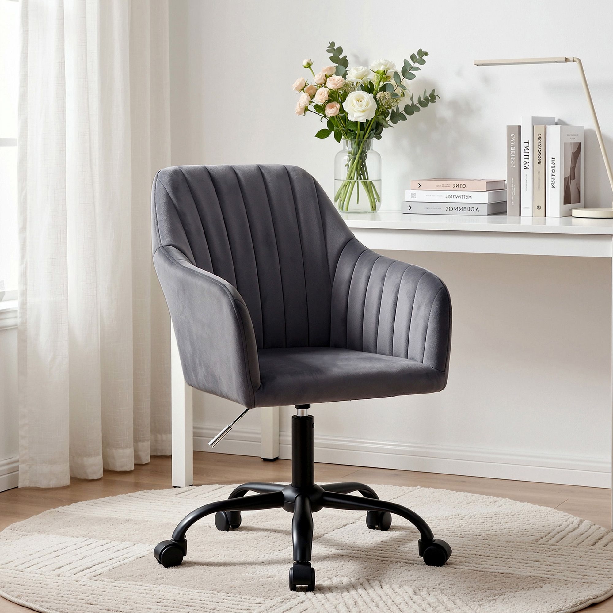 Artiss Modern Velvet Office Desk Swivel Chair (Dark Grey) - Image 10