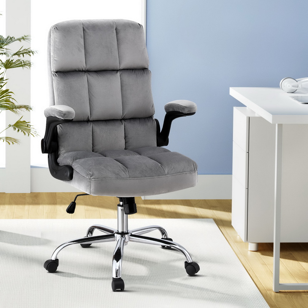 Artiss Velvet Gaming Office Chair with Armrests – Grey