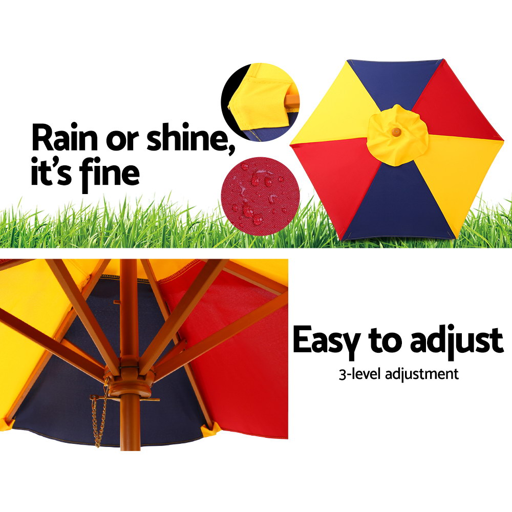 Keezi Kids Wooden Picnic Table Set w/ Umbrella - Image 6