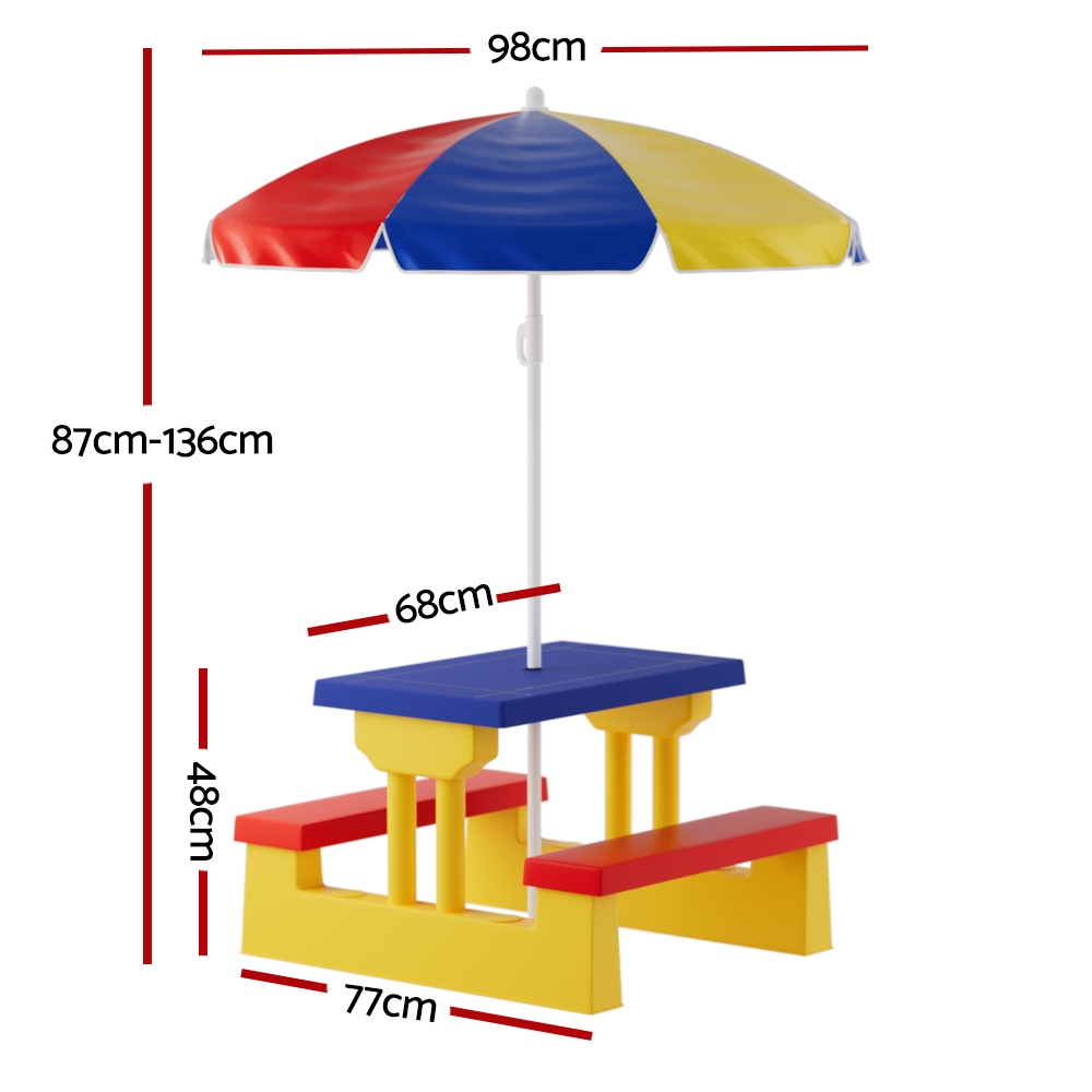 Keezi Kids Outdoor Table and Chairs Set Picnic Bench Umbrella - Image 2