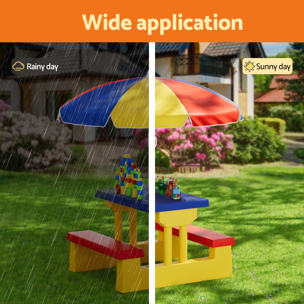 Keezi Kids Outdoor Table and Chairs Set Picnic Bench Umbrella - Image 4