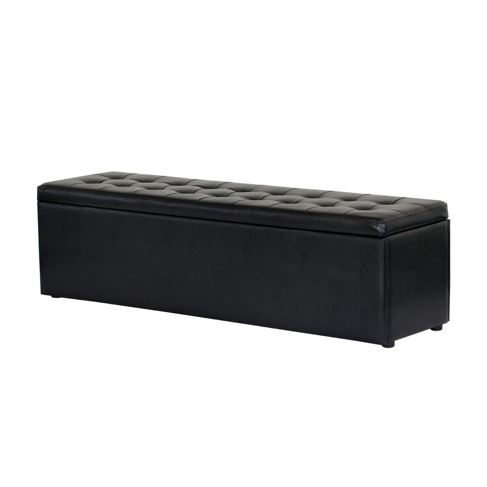 Artiss 140cm Black Leather Storage Ottoman Blanket Box Footstool