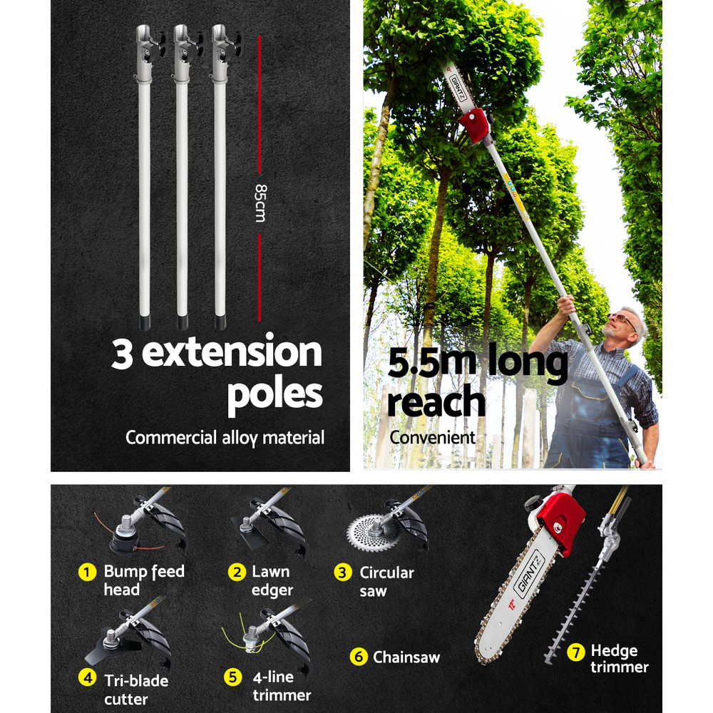 Giantz 7-in-1 2-Stroke Petrol Long Reach Pole Chainsaw Multi-Tool - Image 5