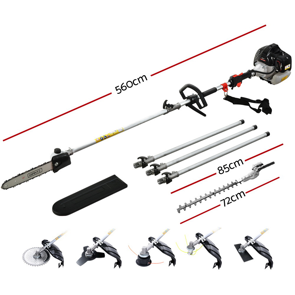 Giantz 62CC 7-in-1 Pole Chainsaw Hedge Trimmer and Brush Cutter Black - Image 2