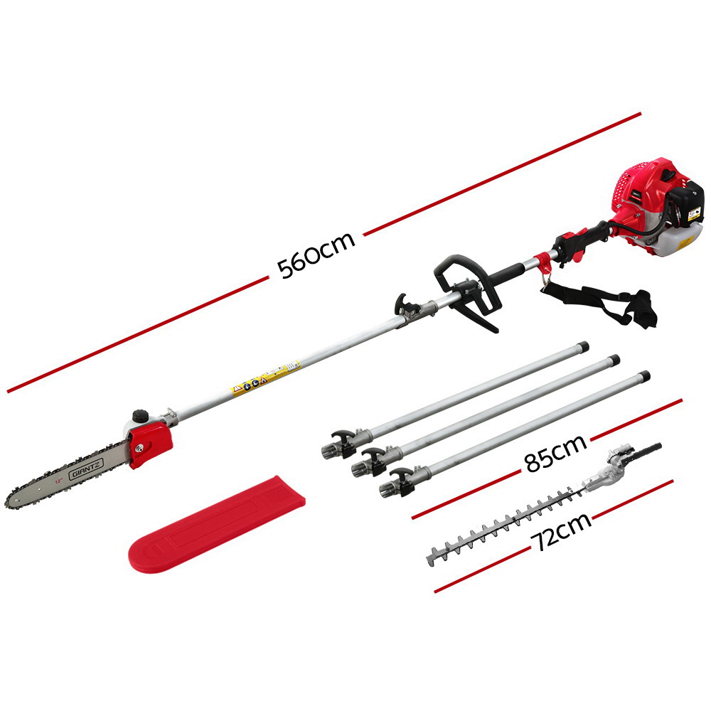 Giantz 62CC Pole Chainsaw and Hedge Trimmer 12-Inch Bar Red - Image 2