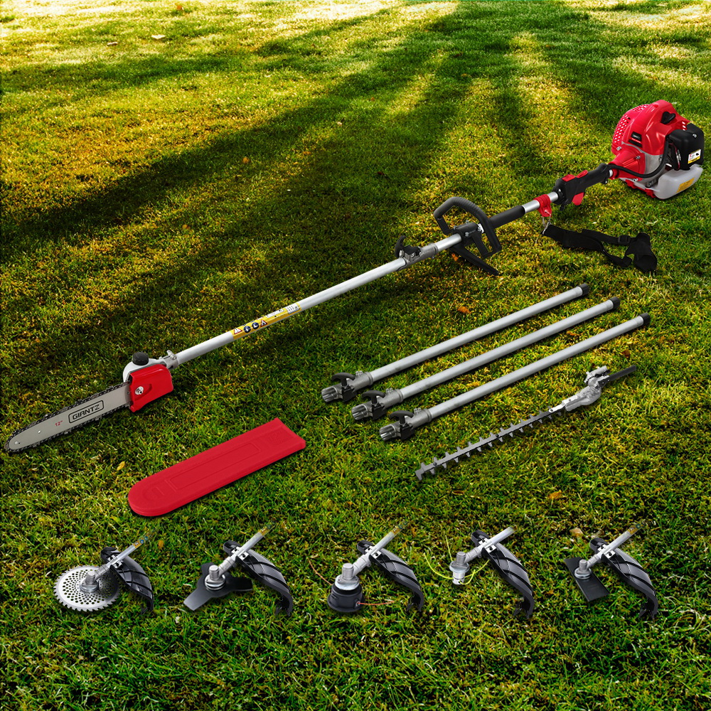 Giantz 62CC 7-in-1 Pole Chainsaw Hedge Trimmer and Brush Cutter Red
