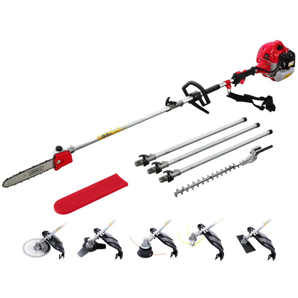 Giantz 62CC 7-in-1 Pole Chainsaw Hedge Trimmer and Brush Cutter Red - Image 7