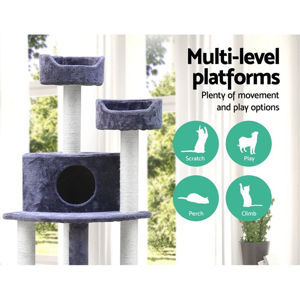 i.Pet 126cm Grey Cat Tree Scratching Post Tower - Image 3