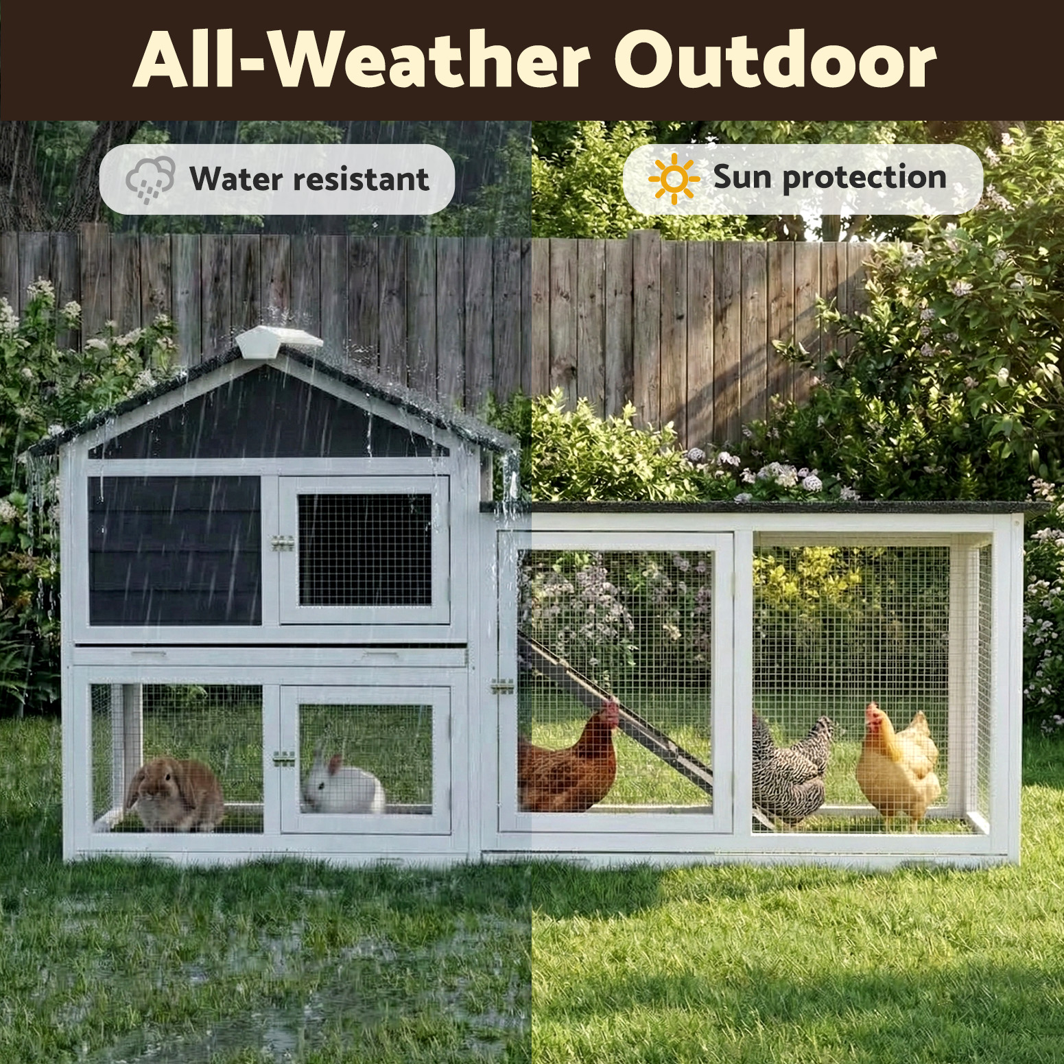 i.Pet Extra Large Wooden Chicken Coop Rabbit Hutch Run House - Image 5