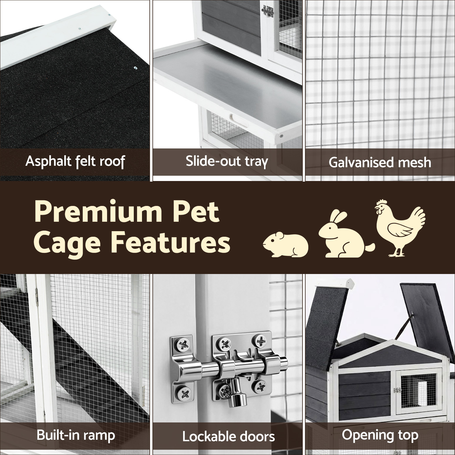 i.Pet Extra Large Wooden Chicken Coop Rabbit Hutch Run House - Image 6