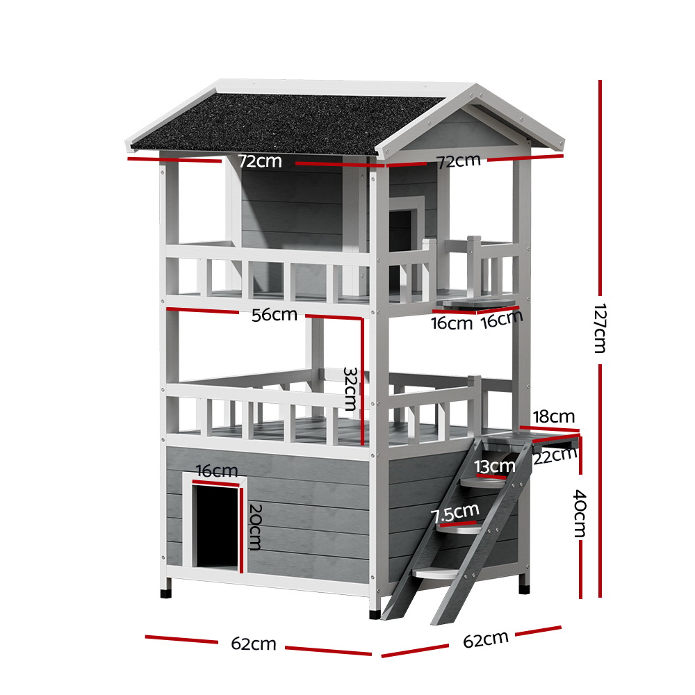 i.Pet Outdoor Cat House Shelter 72x72x127cm Wooden Condo - Image 2