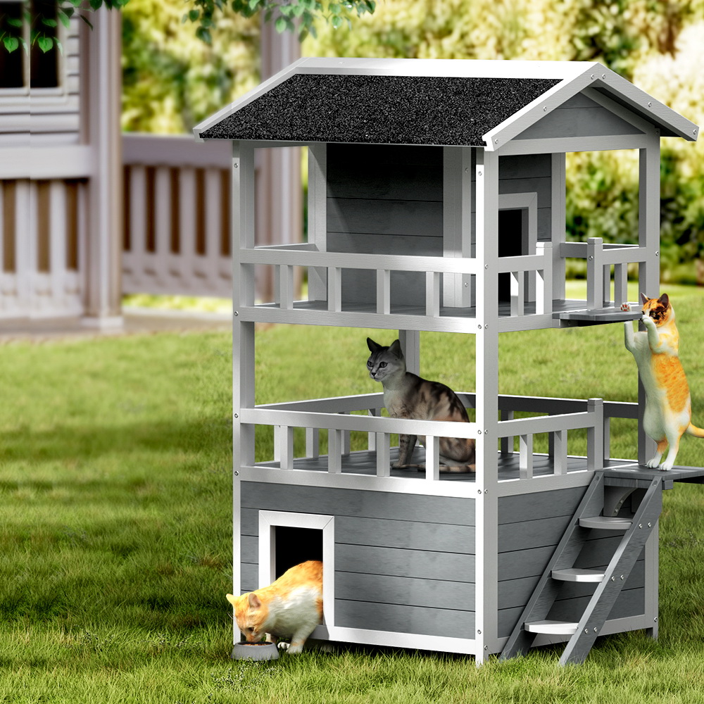 i.Pet Outdoor Cat House Shelter 72x72x127cm Wooden Condo - Image 7