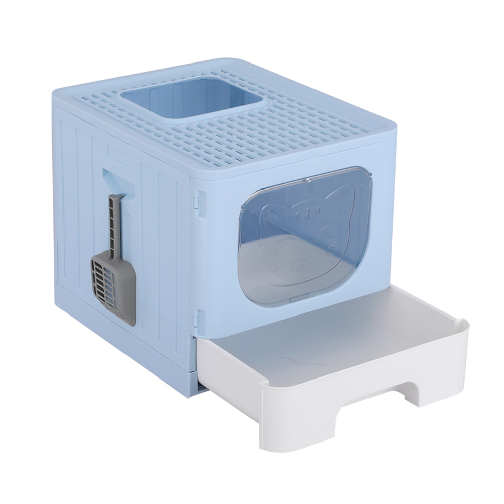 i.Pet Large Enclosed Hooded Foldable Cat Litter Box Scoop Blue