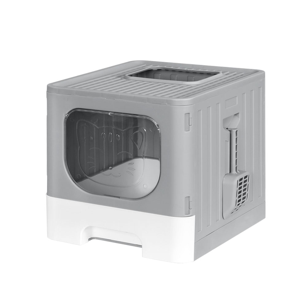i.Pet Hooded Foldable Cat Litter Box with Scoop Grey