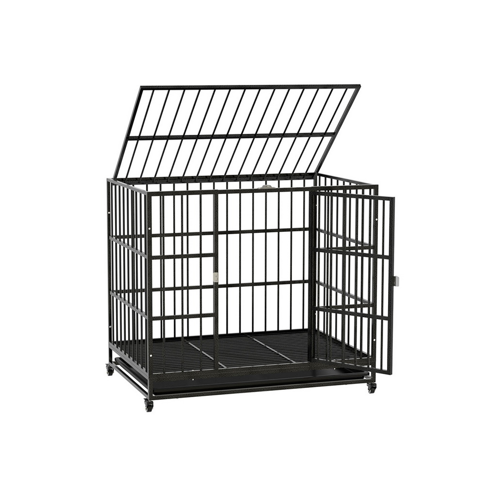i.Pet Large Metal Anti-Bite Dog Crate Kennel Wheels Tray
