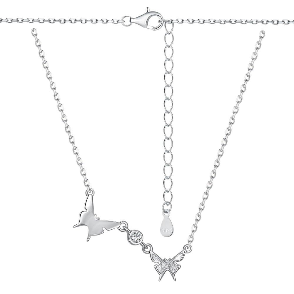 Twin Butterfly Necklace, Zirconia, Sterling Silver Fine Jewellery - Free Shipping