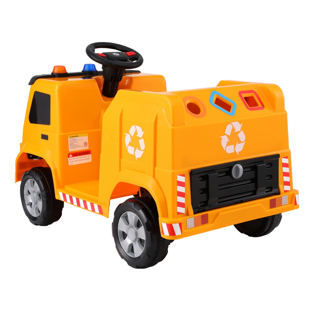 Rigo Kids Ride On Car Garbage Truck Police Light 12V Electric Toys Cars Yellow - Image 3