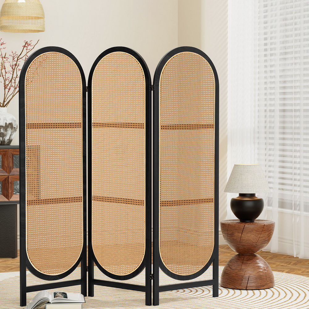 Artiss 3-Panel Rattan Room Divider Screen Brown