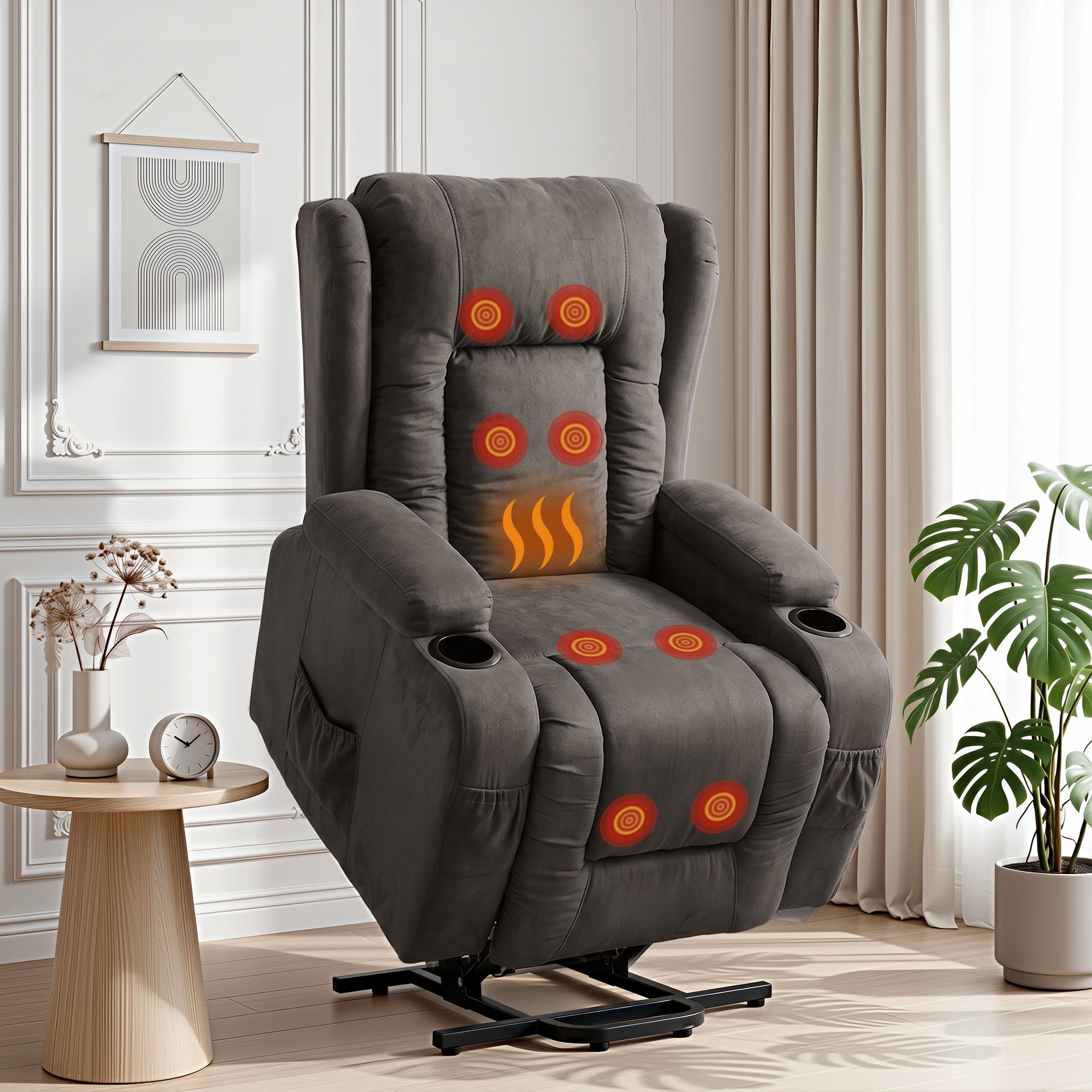 Artiss Rukwa Velvet Lift Assist Heated Massage Recliner Chair