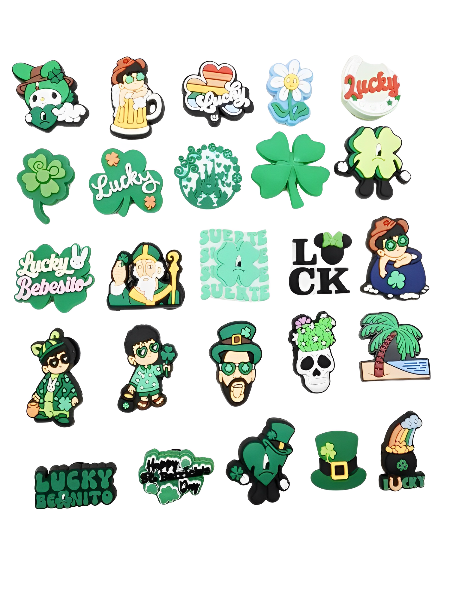 25Pcs Green Lucky Shoe Charm for Crocs, Funny Jibbits