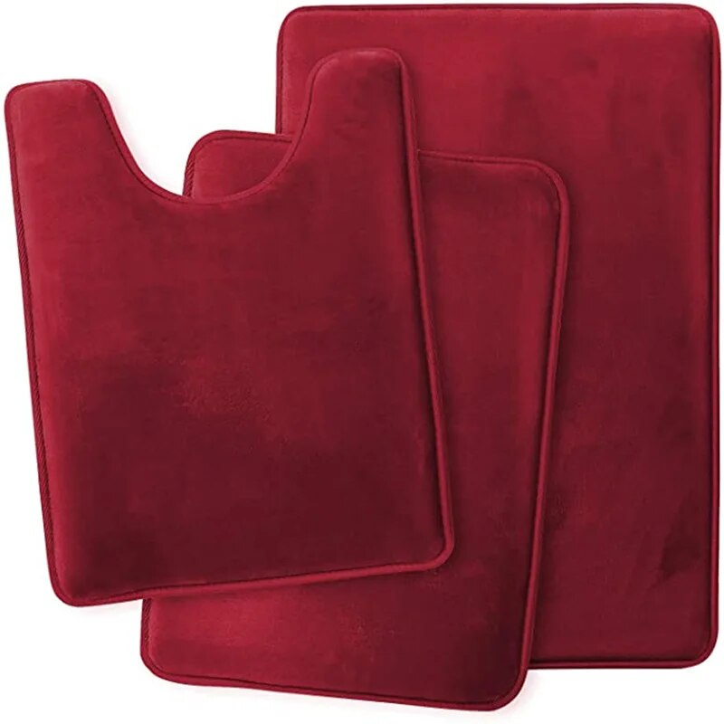 Wine Red Non-Slip Bath Mat Rug Set for Luxurious Toilets and Bathrooms