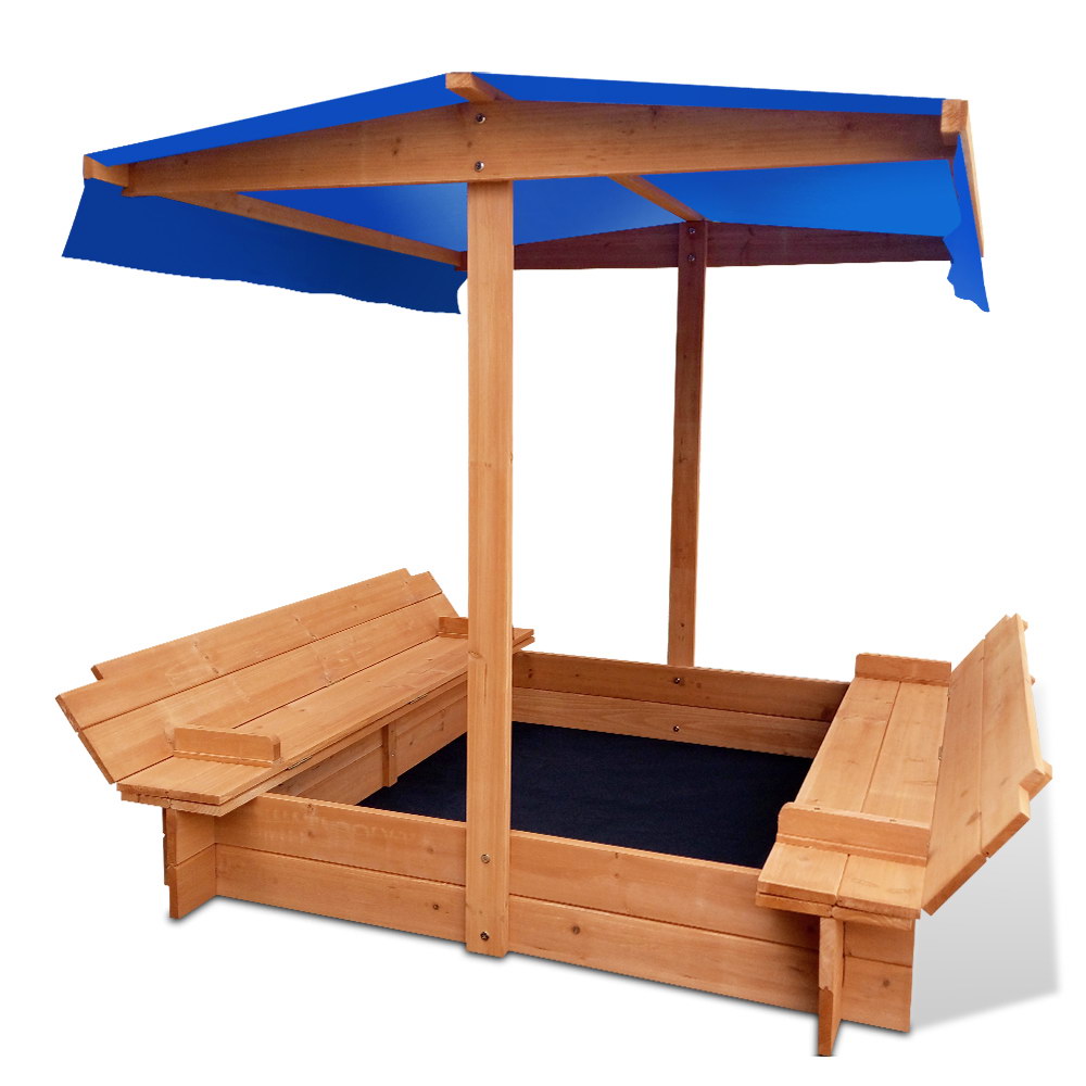 Keezi Kids Wooden Sandpit with Canopy & Foldable Seat