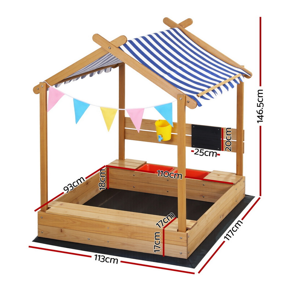 Keezi Kids Sandpit Wooden with Canopy 146cm - Image 2