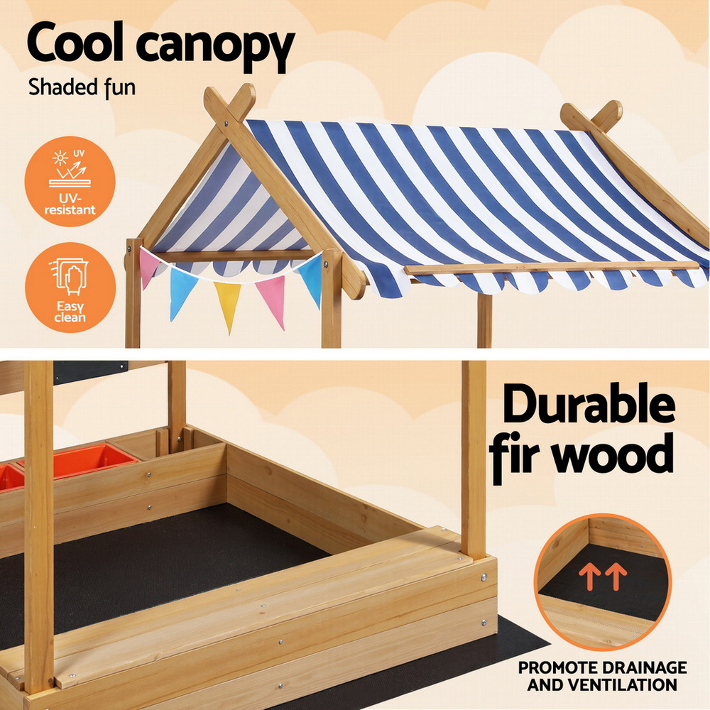 Keezi Kids Sandpit Wooden with Canopy 146cm - Image 4
