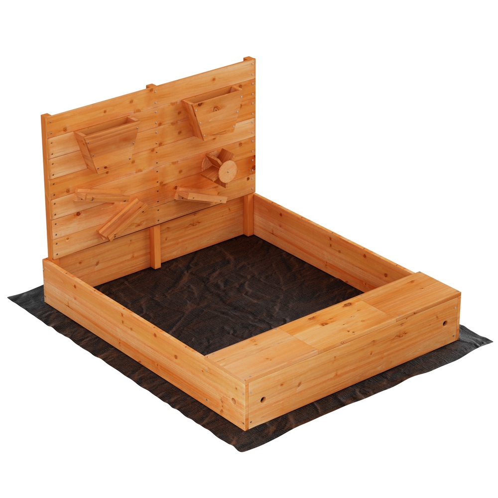 Keezi Wooden Kids Sandpit Sandbox Cover Funnel Outdoor 120cm
