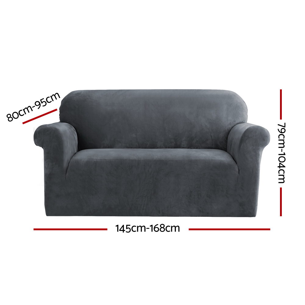 Artiss 2 Seater Velvet Sofa Cover Grey - Image 2