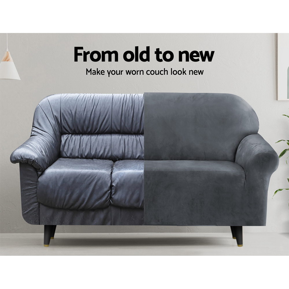 Artiss 2 Seater Velvet Sofa Cover Grey - Image 4