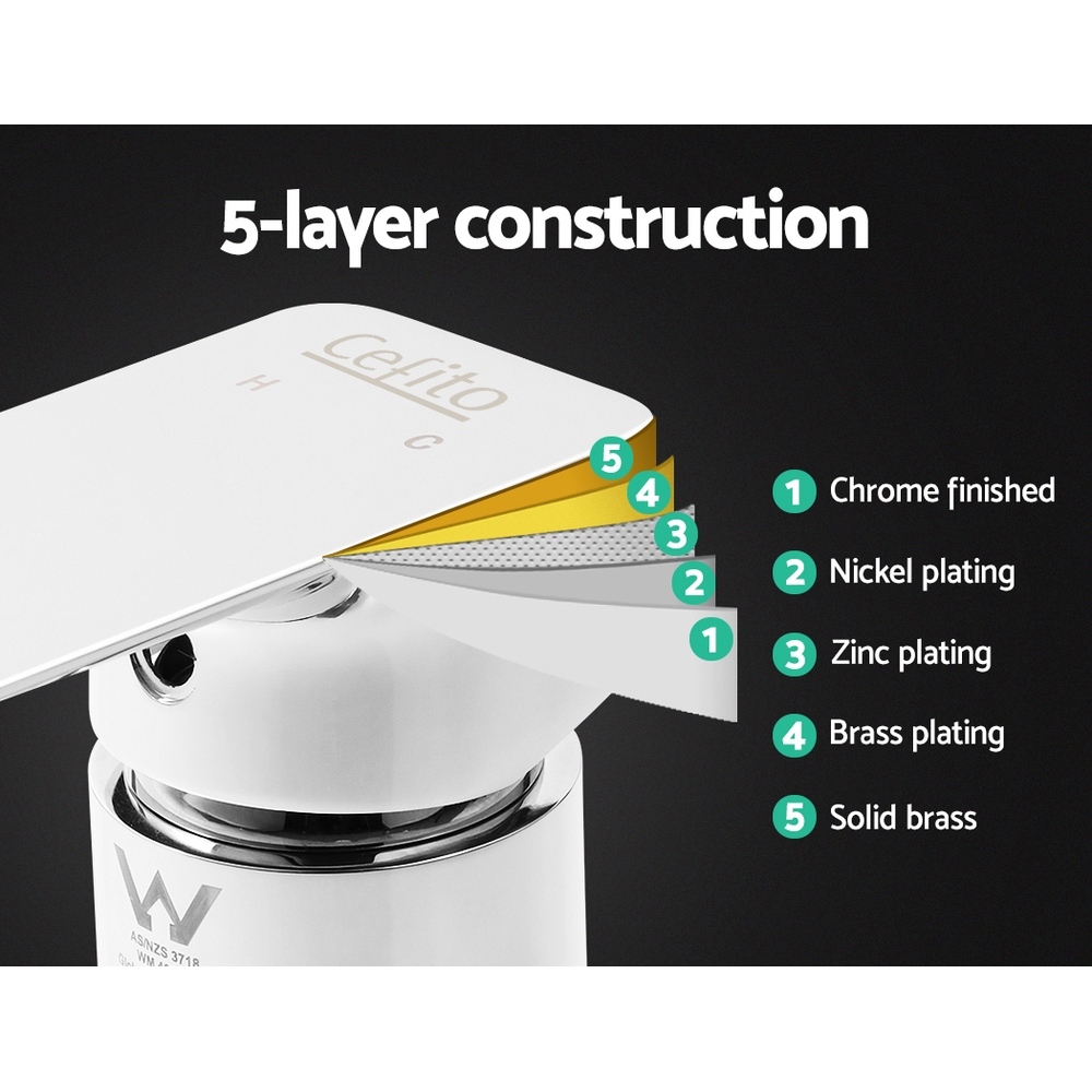Cefito Shower Mixer Tap Wall Bath Taps Brass Hot Cold Basin Bathroom Chrome - Image 4