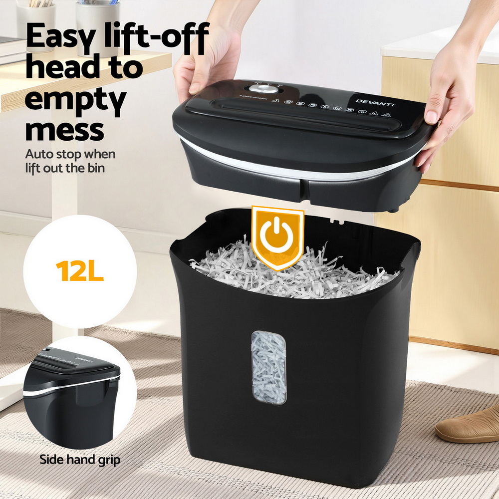 Devanti 12L Cross-Cut Shredder 8-Sheet Paper - Image 5