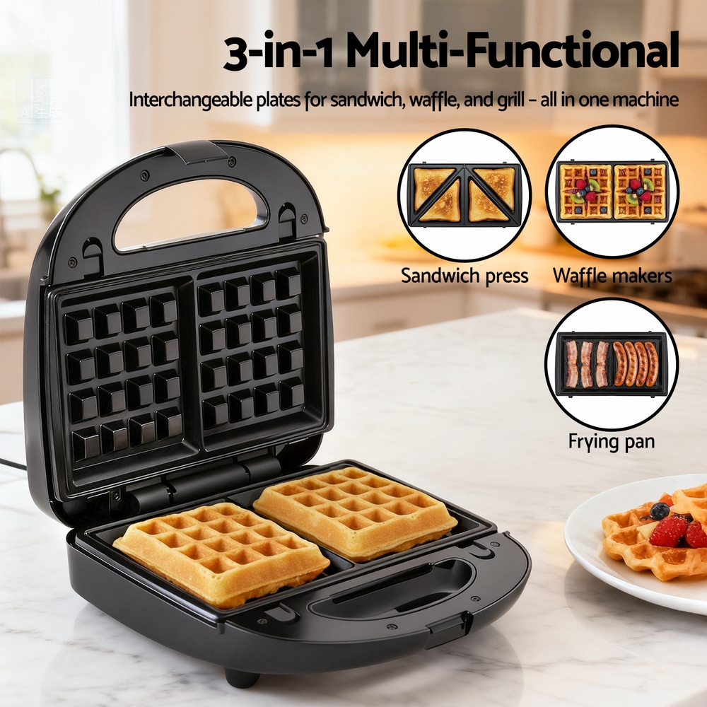 Devanti 3-in-1 Sandwich Press Waffle Maker 850W - Image 4