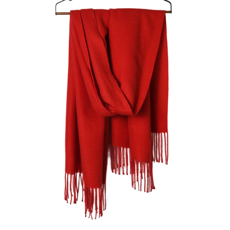 100% Polyester Fiber Scarf Red Solid Fringe Cashmere Shawl, A Gift of Sophistication - Free Shipping