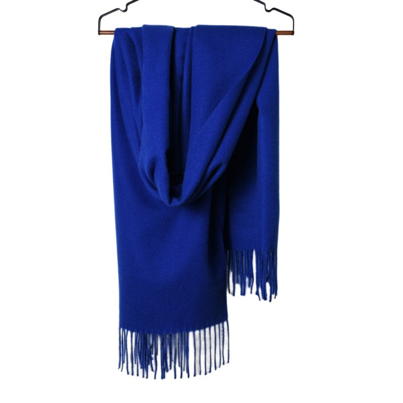 100% Polyester Fiber Scarf Royal Blue Solid Fringe Cashmere Shawl Luxurious Gift - Free Shipping