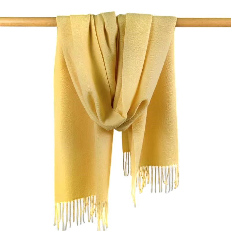 100% Polyester Fiber Scarf Light Yellow Solid Fringe Cashmere Shawl, Great Gift - Free Shipping