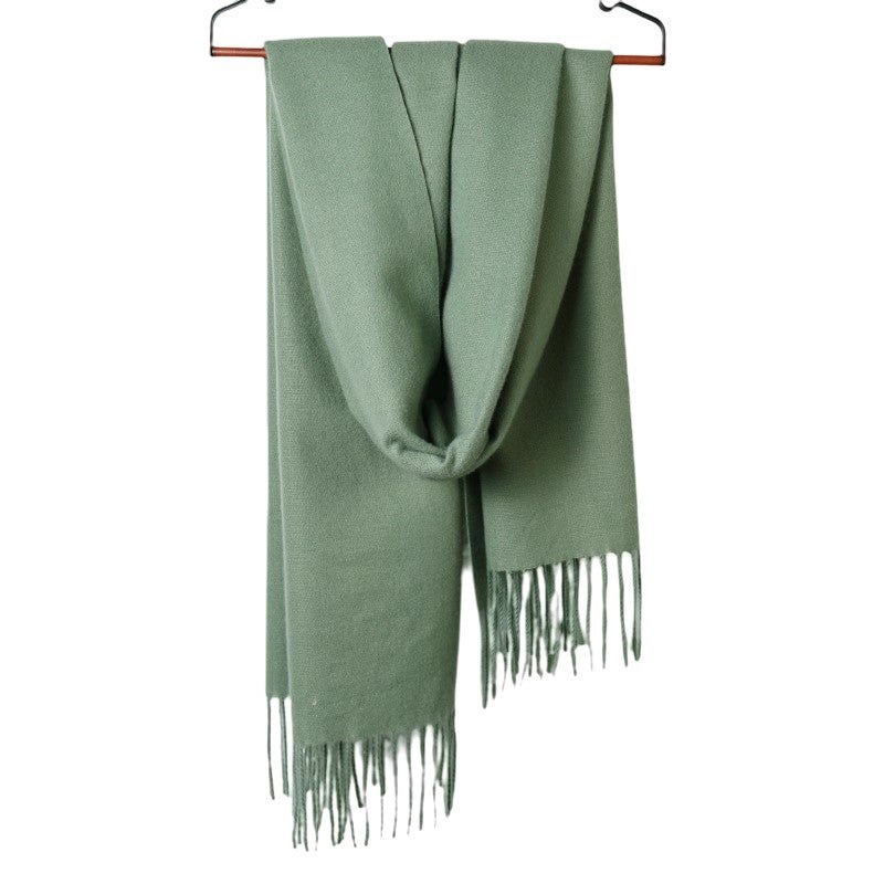 100% Polyester Fiber Scarf Light Green Solid Fringe Cashmere Shawl, Enduring Quality - Free Shipping