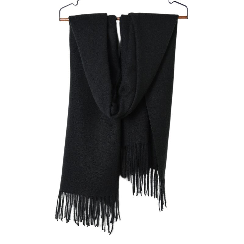 100% Polyester Fiber Scarf Black Solid Fringe Cashmere Shawl, Gift for All Ages and Genders - Free Shipping