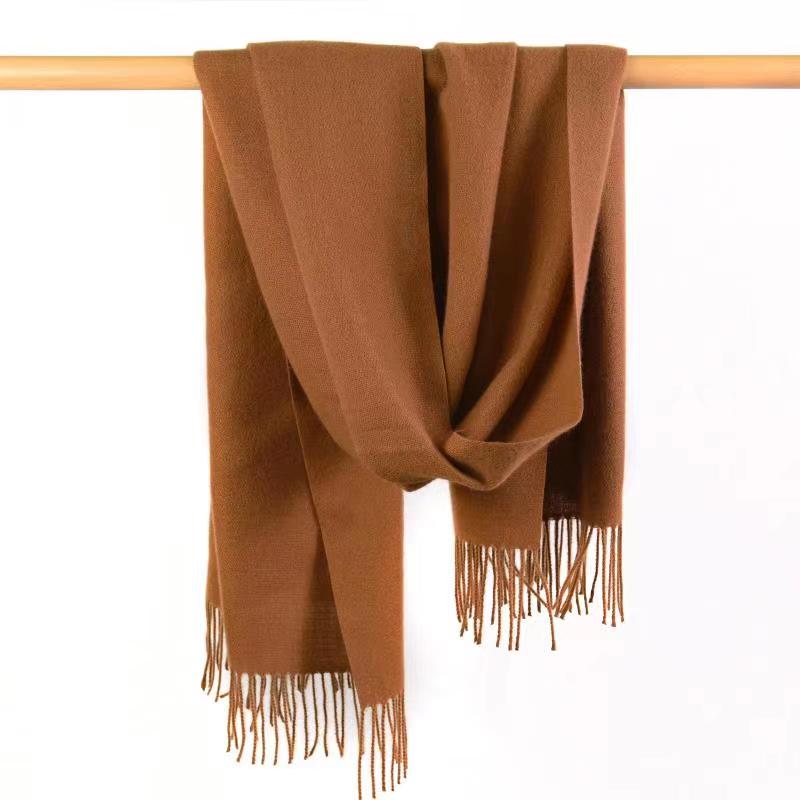 100% Polyester Fiber Scarf Dark Khaki Solid Fringe Cashmere Shawl, All Season Wear - Free Shipping