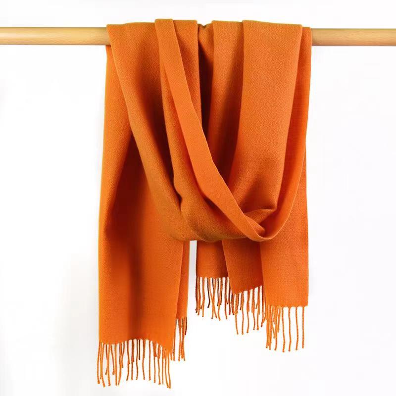 100% Polyester Fiber Scarf Pumpkin Orange Solid Fringe Cashmere Shawl, Perfect Modern Gift - Free Shipping